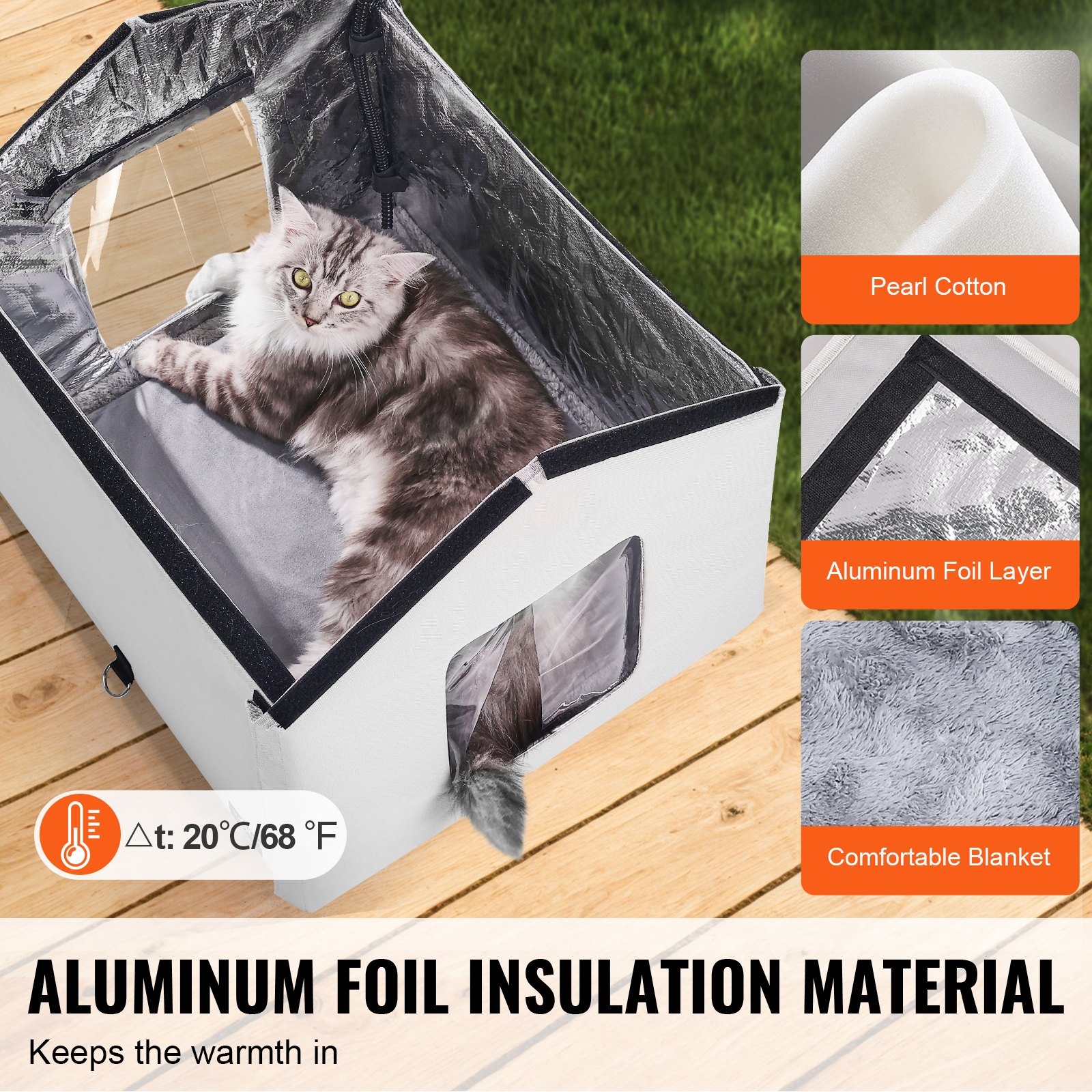 VEVOR Casa para gatos con calefacción, refugio para gatos de exterior con temporizador, tela Oxford 600D plegable con almohadilla térmica para mantenerlos cálidos y cómodos en invierno, gris (medio)