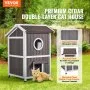 VEVOR Casa para gatos de exterior resistente a la intemperie, refugio para gatos salvajes para varios gatos, casa grande de madera para gatos de 2 pisos para exteriores con puertas, solapas de puerta de PVC, una ventana transparente, 23" de largo x 26" de ancho x 36" de alto