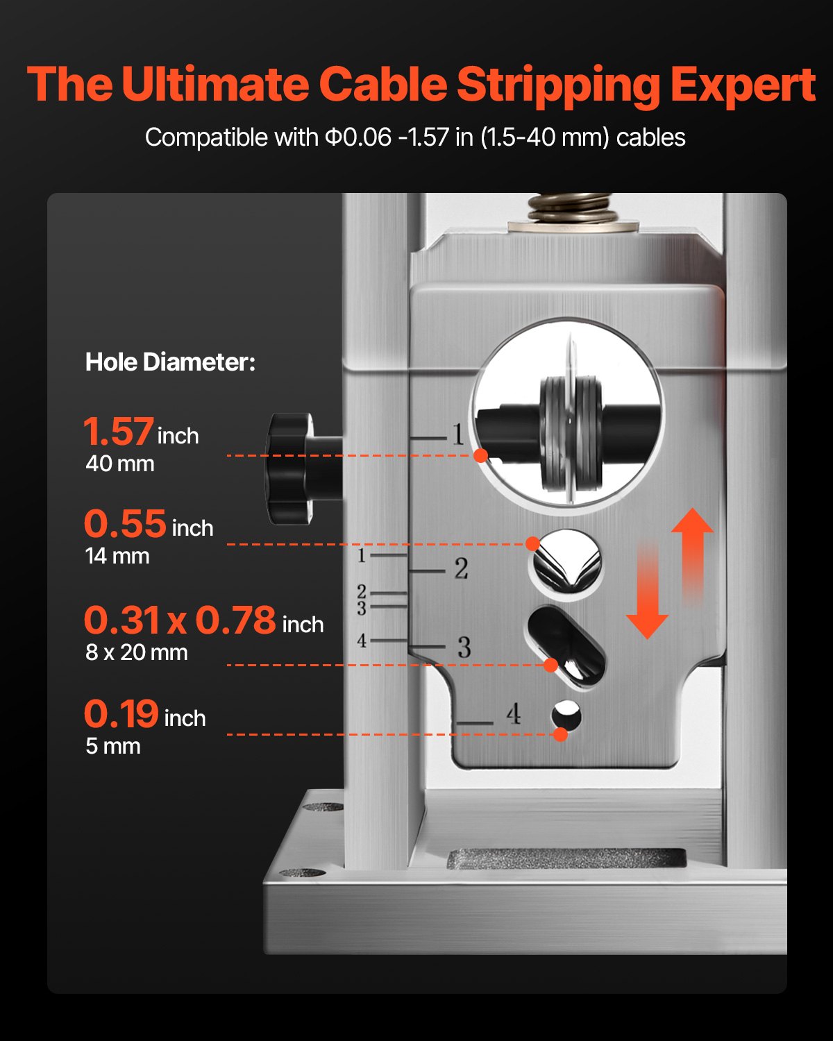 Peladora de cables eléctrica VEVOR, 0,06-1,57 pulgadas, 400 W, motorizada y automática, 9,84 IPS (15 m/min), con cuchillas, rodillos en forma de V y ventilador, para reciclaje de chatarra de cobre.