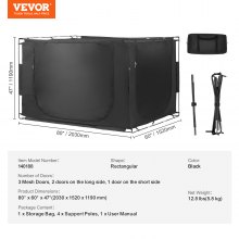 Tienda de campaña VEVOR con 3 puertas, transpirable, 70 % opaca, con postes de fibra de 1,1 cm