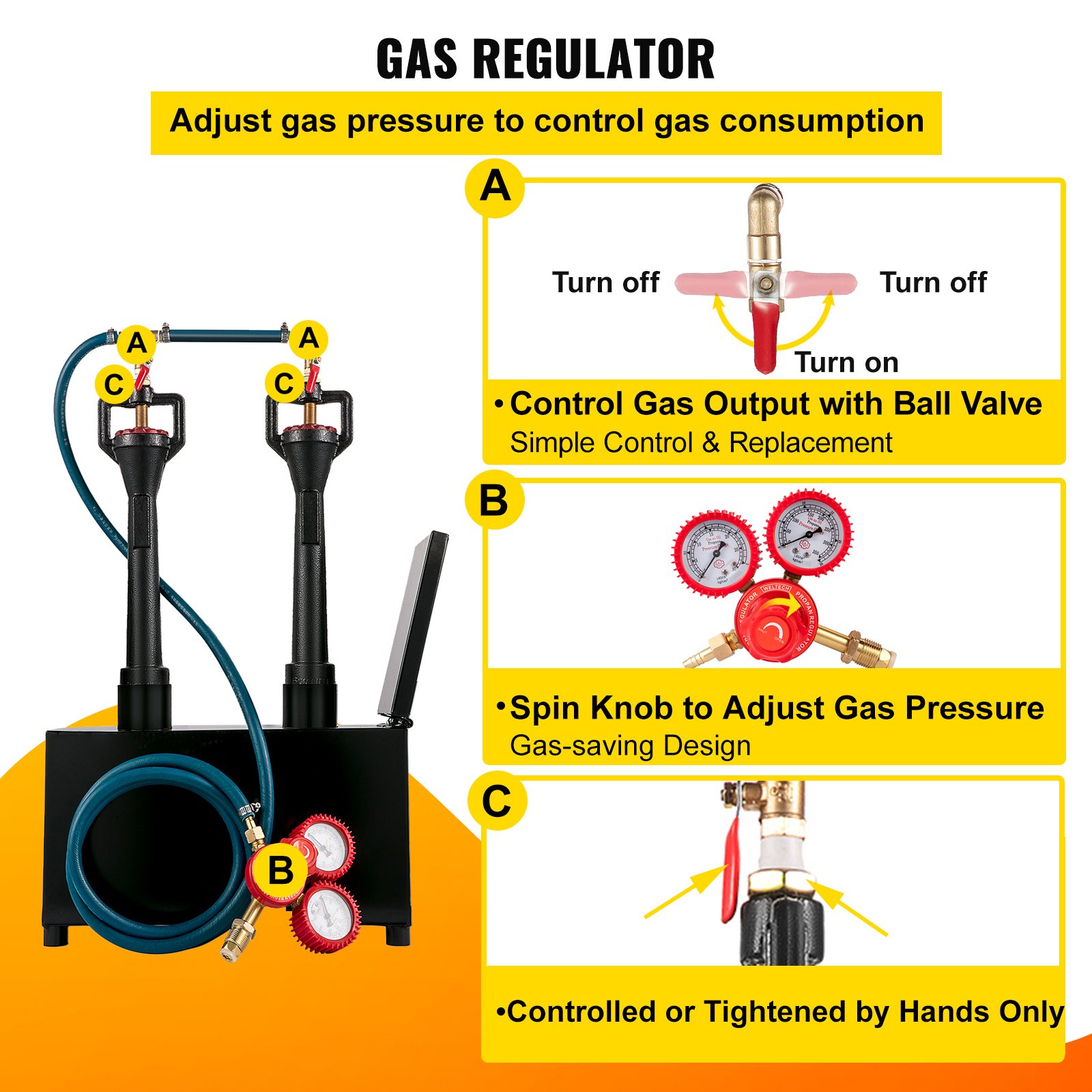 Quemador de horno de forja de Gas propano VEVOR, quemadores duales portátiles, fabricación de herramientas de Metal
