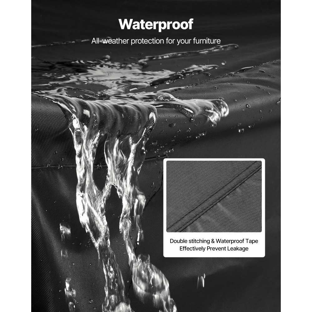 Funda para muebles de patio VEVOR, resistente al agua y de alta resistencia (420D), para mesas y sillas de exterior. Funda rectangular grande con ventilación para todo tipo de clima. Medidas: 88 cm de largo x 62 cm de ancho x 28 cm de alto. Color: negro.