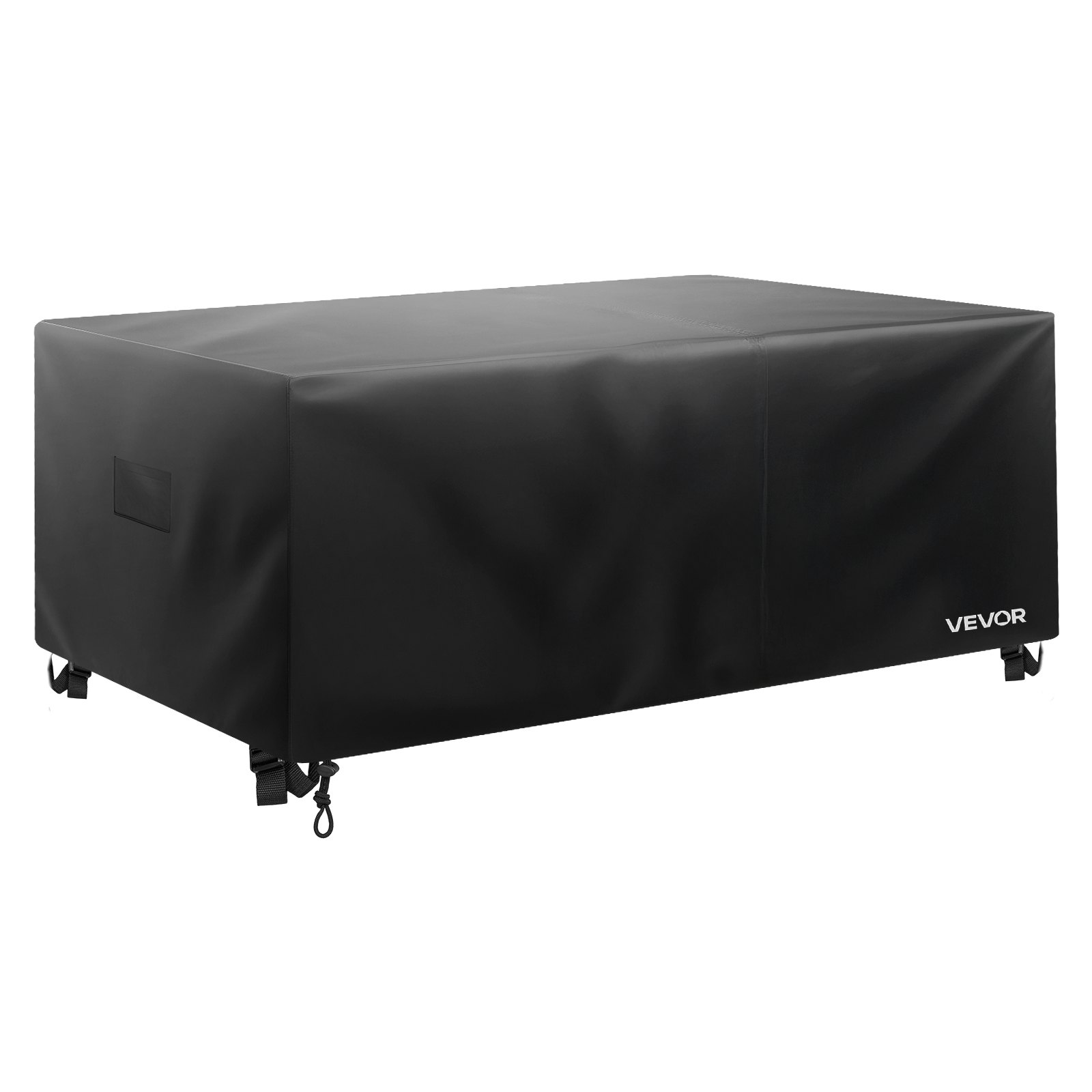 Funda para muebles de patio VEVOR, resistente al agua y de alta resistencia (420D), para mesas y sillas de exterior. Funda rectangular grande con ventilación para todo tipo de clima. Medidas: 88 cm de largo x 62 cm de ancho x 28 cm de alto. Color: negro.