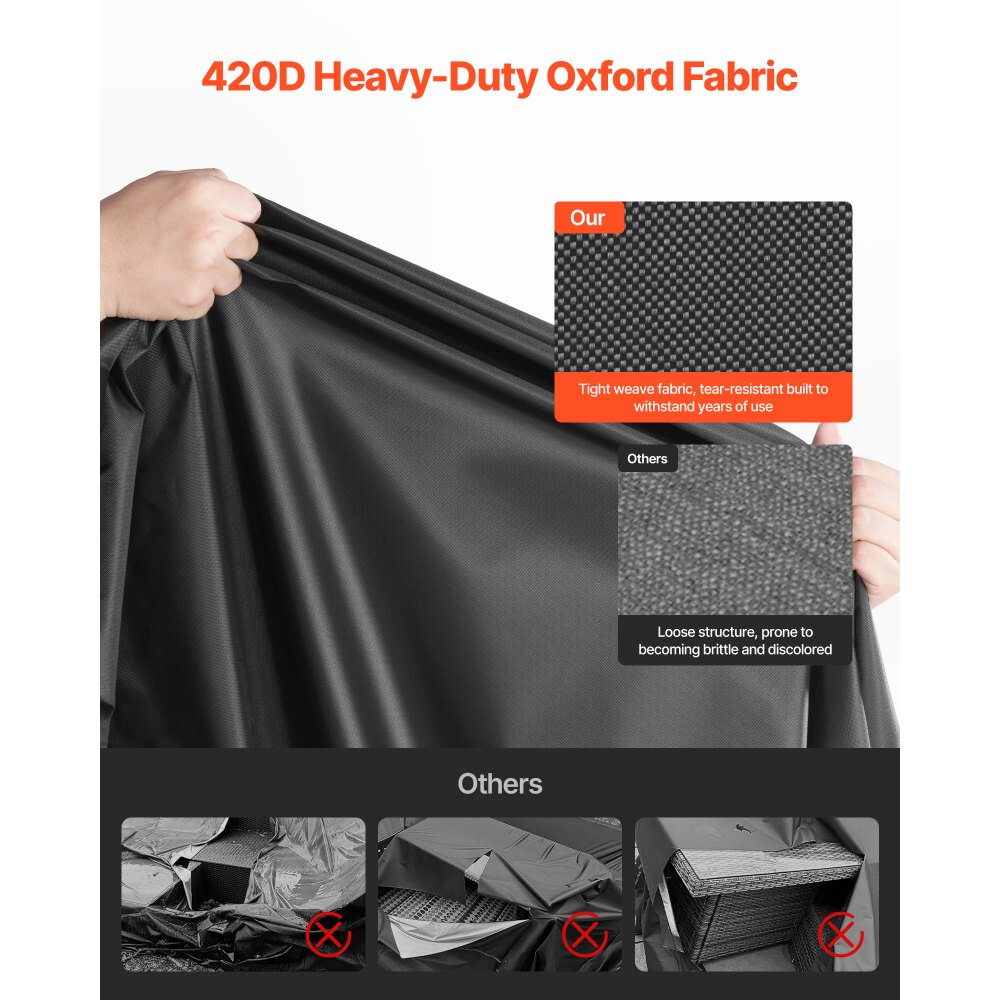 Funda para muebles de patio VEVOR, resistente al agua y de alta resistencia (420D), para mesas y sillas de exterior. Funda rectangular grande con ventilación para todo tipo de clima. Medidas: 98 x 78 x 32 pulgadas. Color: negro.