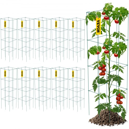Jaulas para tomates VEVOR, 30 x 30 x 117 cm, 10 unidades, cuadradas, para soporte de plantas, de acero recubierto de PVC verde, para hortalizas trepadoras, plantas, flores y frutas.