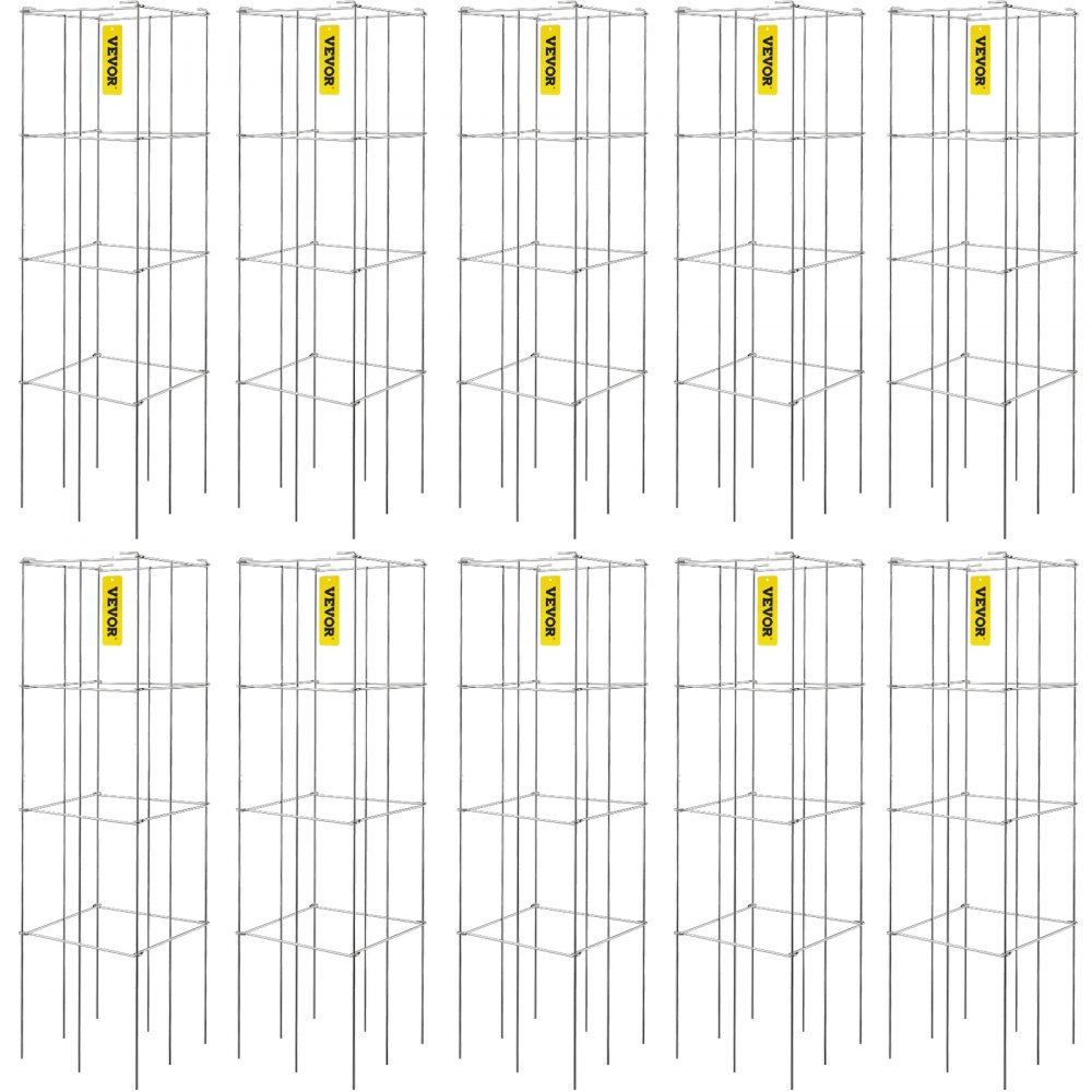 VEVOR Jaulas para Tomates, 30 x 30 x 117 cm, 10 Paquetes de Jaulas Cuadradas de Soporte para Plantas, Torres de Tomates de Acero Recubiertas de PVC Plata Plateadas para Trepar Verduras, Plantas