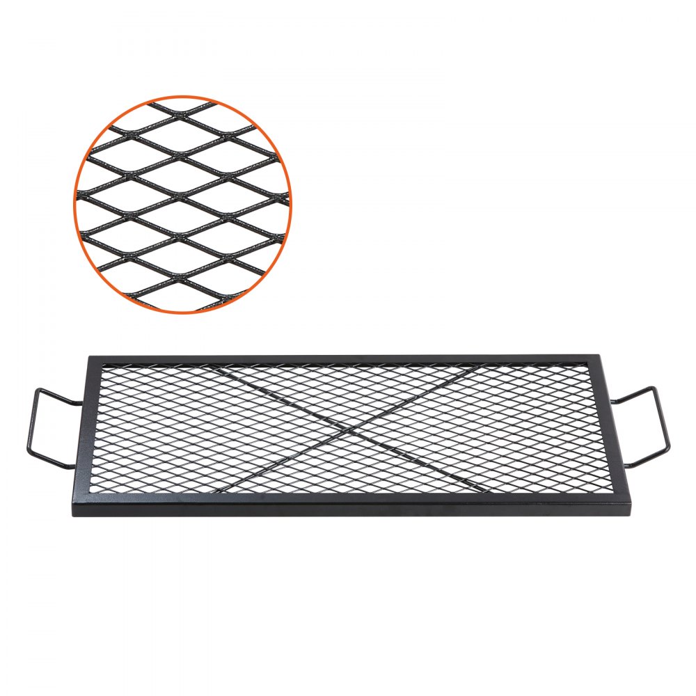 VEVOR X-Marks Parrilla para hoguera, rejilla de cocina rectangular, parrilla de barbacoa de acero resistente con mango y soporte X alambre, utensilios de cocina portátiles para acampar para reuniones de fiesta al aire libre, 32 pulgadas, color negro