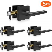 VEVOR Manija de puerta de paso, paquete de 5 palancas de puerta negras mate, palanca reversible para mano izquierda o derecha sin bloqueo, rotación de 45° para abrir, manijas de puerta interiores cuadradas para pasillos, armarios, espacios de reunión