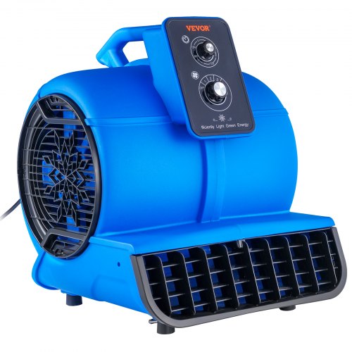 Soplador de piso VEVOR, 1/2 HP, 2600 CFM Air Mover para secado y enfriamiento, ventilador portátil para secador de alfombras con 4 ángulos de soplado y función de tiempo, para limpieza, hogar, comercial, uso industrial, listado ETL
