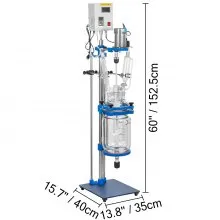 Reactor encamisado VEVOR Reactor de vidrio de laboratorio de 5 l, Reactor de vidrio encamisado, Recipiente de reacción química, Reactor encamisado de laboratorio, Recipiente de reacción química, con pantalla digital, para destilación de reacción