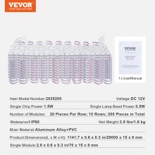 VEVOR 200 luces LED para escaparate, 103 pies CC 12 V, luces de módulo LED, 2835 SMD 3 LED 1,5 W, luces de ventana con cinta adhesiva en la parte posterior, para carteles publicitarios de ventanas de tiendas comerciales, IP68 resistente al agua