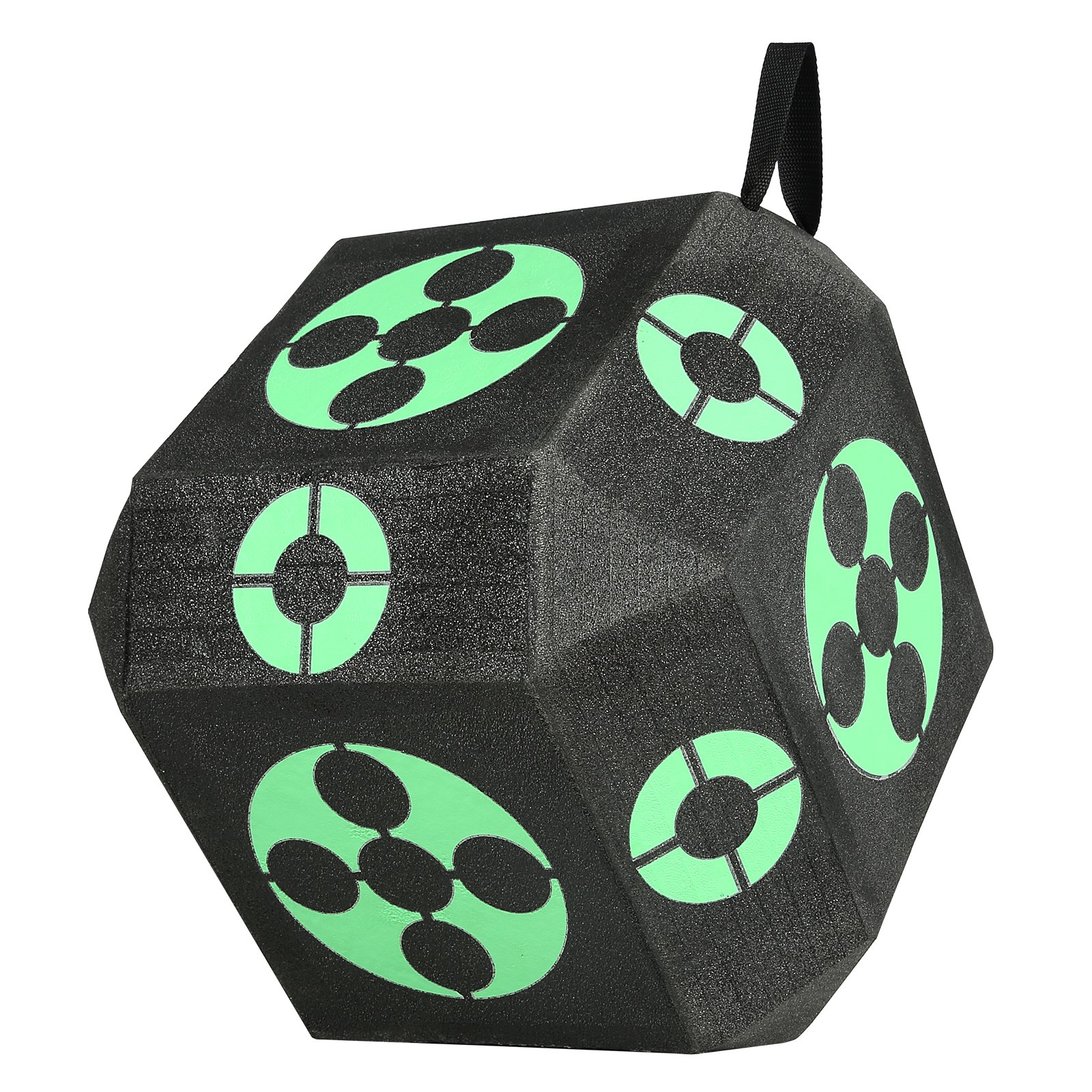 Objetivo de tiro con arco VEVOR que muestra múltiples diseños de diana circulares verdes sobre una superficie hexagonal negra.