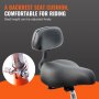 Cojín de respaldo para asiento de triciclo para adultos VEVOR con altura de asiento ajustable sobre un fondo degradado gris y naranja.