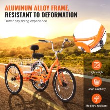 VEVOR Triciclos para adultos, bicicletas de tres ruedas de 20 pulgadas, triciclos de 3 ruedas, bicicleta de crucero de aleación de aluminio con canasta y asiento ajustable, triciclos de compras para picnic para personas mayores, mujeres, hombres (naranja)