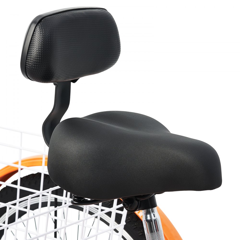 VEVOR - Triciclo para adultos de 26 pulgadas, de aleación de aluminio, con cesta y asiento ajustable, ideal para picnics, compras, para personas mayores, mujeres y hombres (naranja)