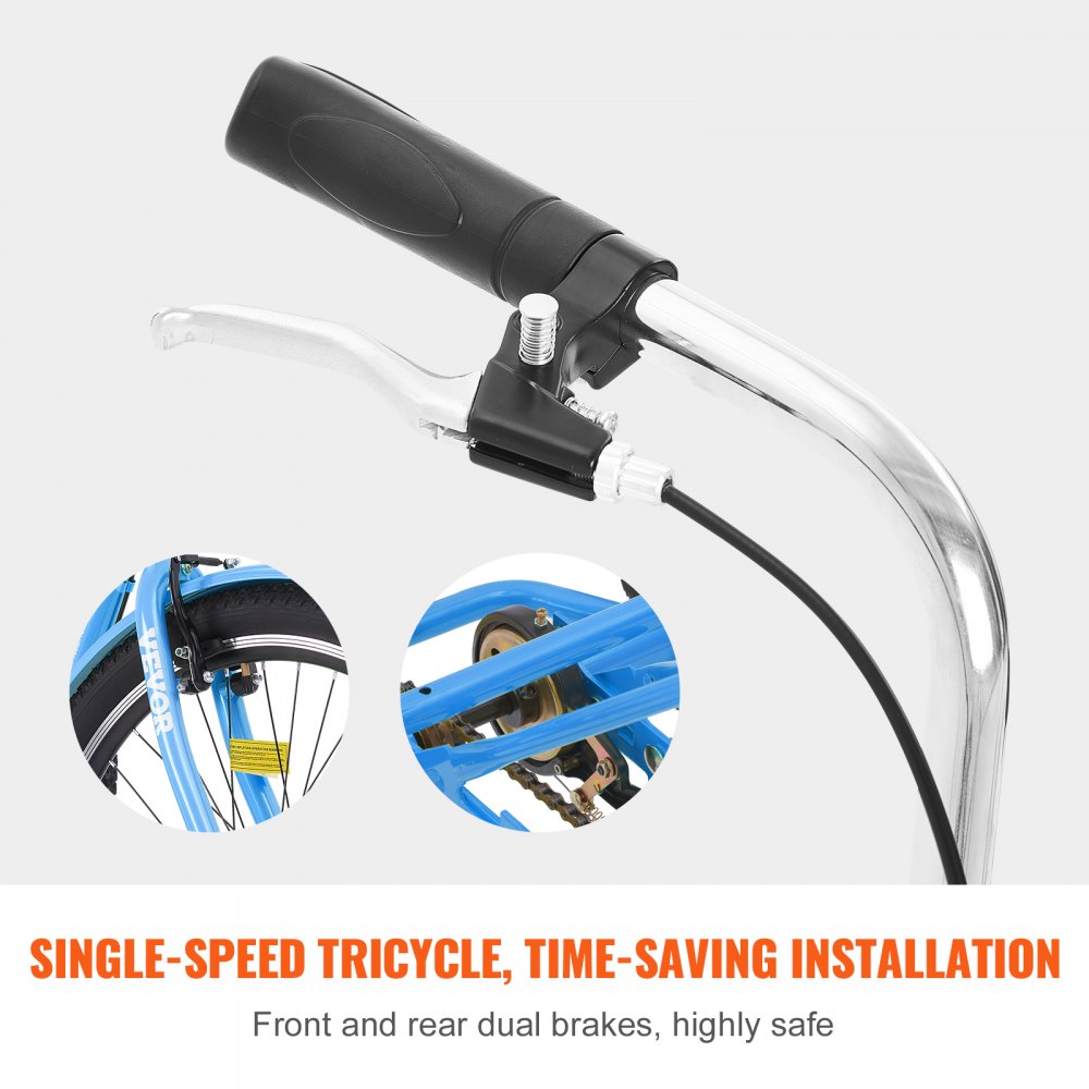 VEVOR Triciclos para adultos, bicicletas de tres ruedas de 24 pulgadas, triciclos de 3 ruedas, bicicleta de crucero de acero al carbono con canasta y asiento ajustable, triciclos de compras para picnic para personas mayores, mujeres, hombres (azul)