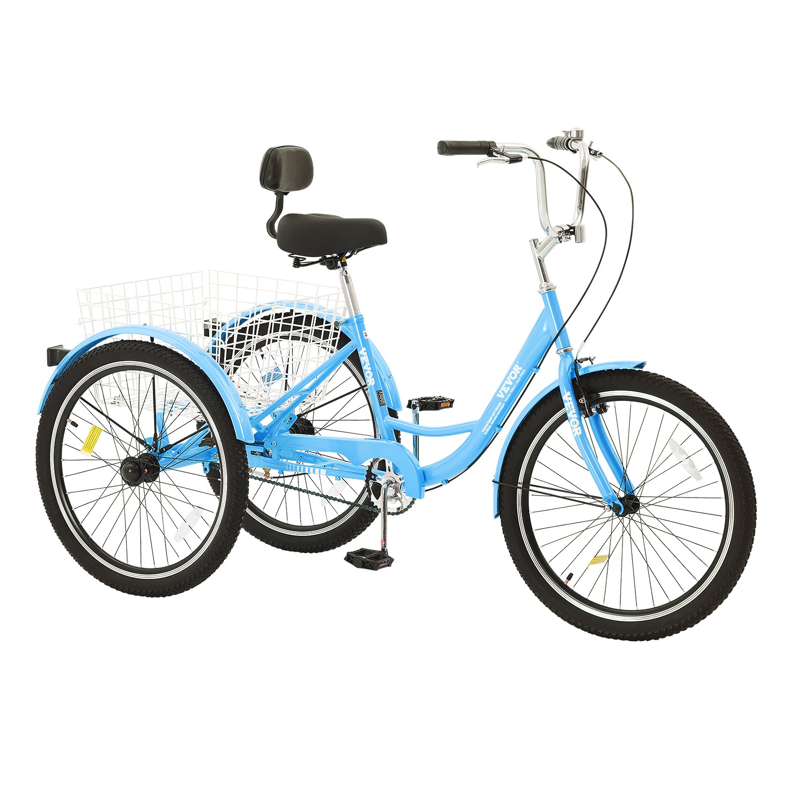 VEVOR Triciclos para adultos, bicicletas de tres ruedas de 24 pulgadas, triciclos de 3 ruedas, bicicleta de crucero de acero al carbono con canasta y asiento ajustable, triciclos de compras para picnic para personas mayores, mujeres, hombres (azul)