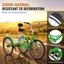 VEVOR Triciclos para adultos, triciclos para adultos de 7 velocidades, bicicletas de tres ruedas de 26 pulgadas, bicicleta de crucero de acero al carbono con canasta y asiento ajustable, triciclos de compras para picnic para personas mayores, mujeres, hombres (verde)
