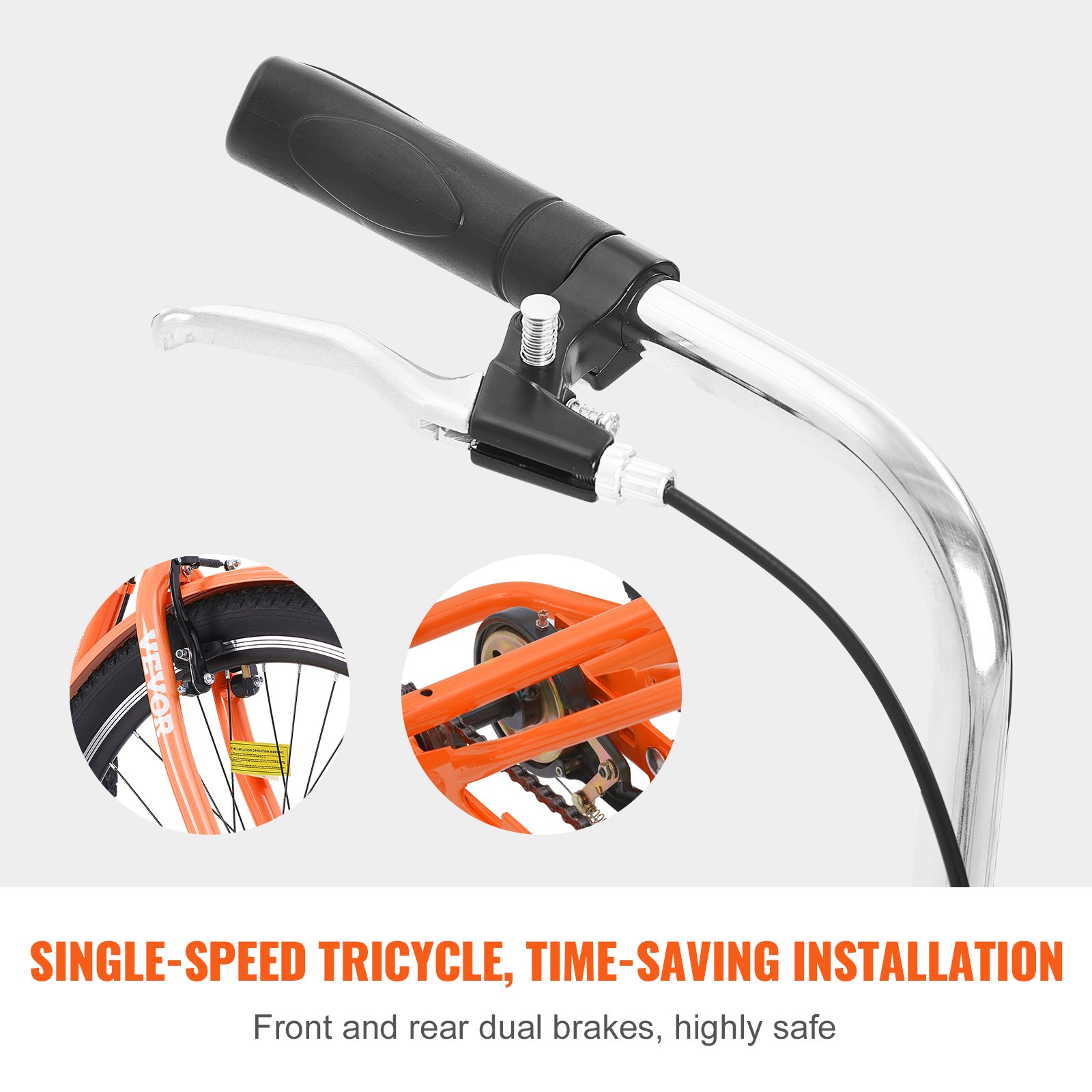 VEVOR Triciclos para adultos de 26 pulgadas, triciclos de 3 ruedas, bicicleta de crucero de acero al carbono con cesta y asiento ajustable, ideal para picnics, compras, para personas mayores, mujeres y hombres (naranja)