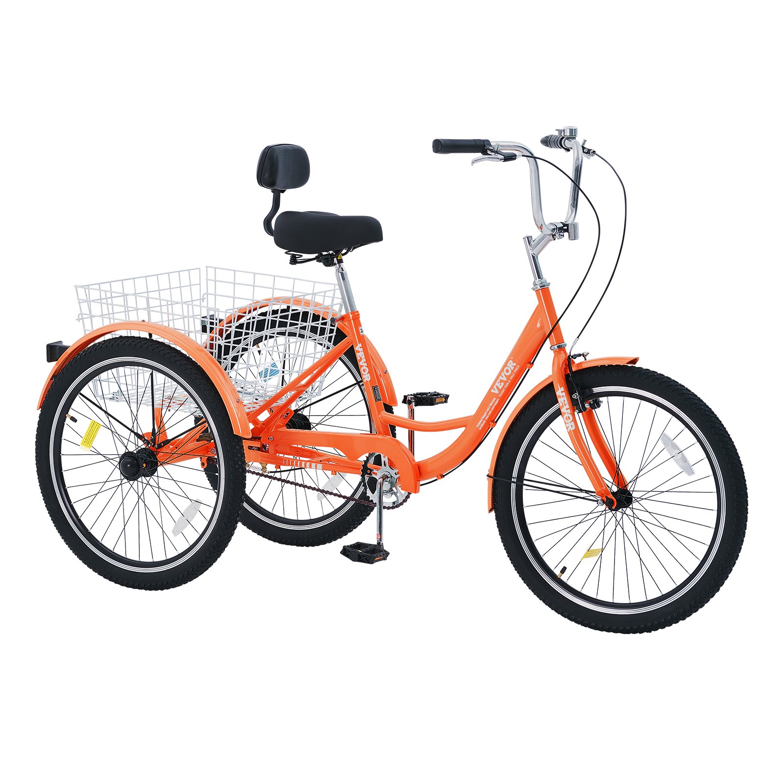 VEVOR Triciclos para adultos de 26 pulgadas, triciclos de 3 ruedas, bicicleta de crucero de acero al carbono con cesta y asiento ajustable, ideal para picnics, compras, para personas mayores, mujeres y hombres (naranja)
