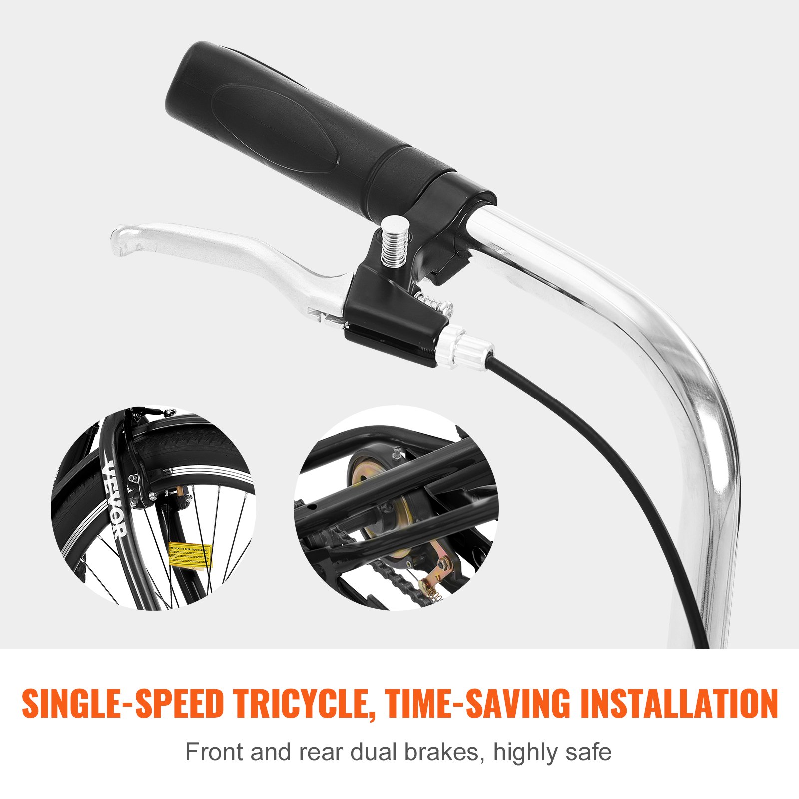 VEVOR Triciclos para adultos de 20 pulgadas, triciclos de 3 ruedas, bicicleta de crucero de acero al carbono con cesta y asiento ajustable, ideal para picnics, compras, para personas mayores, mujeres y hombres (negro)