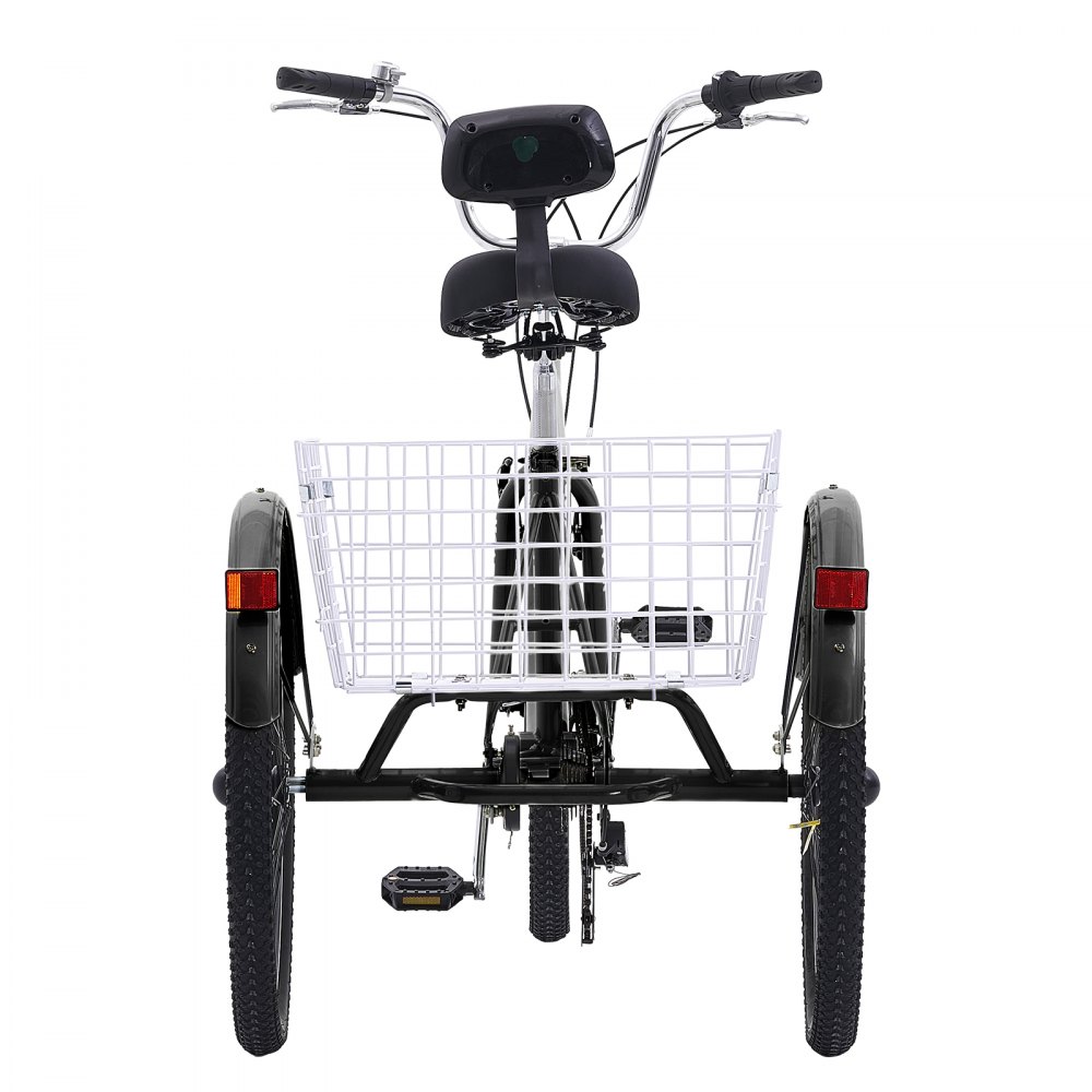 Triciclo para adultos VEVOR, triciclo de 7 velocidades, bicicleta de tres ruedas de 24 pulgadas, bicicleta de paseo de acero al carbono con cesta y asiento ajustable, triciclo para picnic y compras para personas mayores, mujeres y hombres (negro)