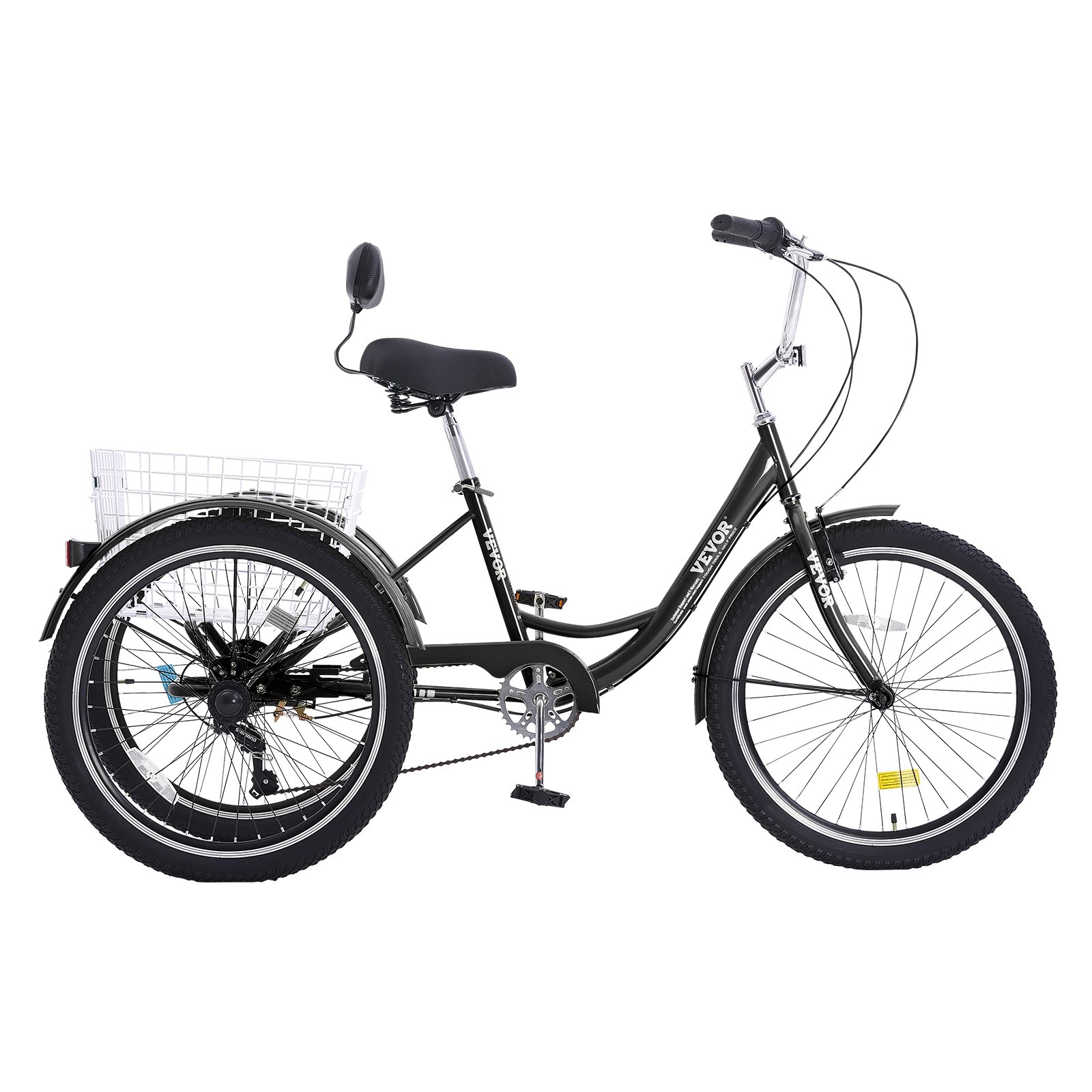 Triciclo para adultos VEVOR, triciclo de 7 velocidades, bicicleta de tres ruedas de 24 pulgadas, bicicleta de paseo de acero al carbono con cesta y asiento ajustable, triciclo para picnic y compras para personas mayores, mujeres y hombres (negro)