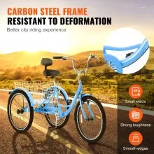 VEVOR Triciclos para adultos, bicicletas de tres ruedas de 26 pulgadas, triciclos de 3 ruedas, bicicleta de crucero de acero al carbono con canasta y asiento ajustable, triciclos de compras para picnic para personas mayores, mujeres, hombres (azul)