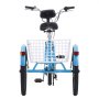 VEVOR Triciclos para adultos de 20 pulgadas, triciclos de 3 ruedas, bicicleta de crucero de acero al carbono con cesta y asiento ajustable, ideal para picnics, compras, para personas mayores, mujeres y hombres (negro)