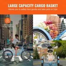 VEVOR Triciclos para adultos, triciclos para adultos de 7 velocidades, bicicletas de tres ruedas de 24 pulgadas, bicicleta de crucero de acero al carbono con canasta y asiento ajustable, triciclos de compras para picnic para personas mayores, mujeres, hombres (azul)