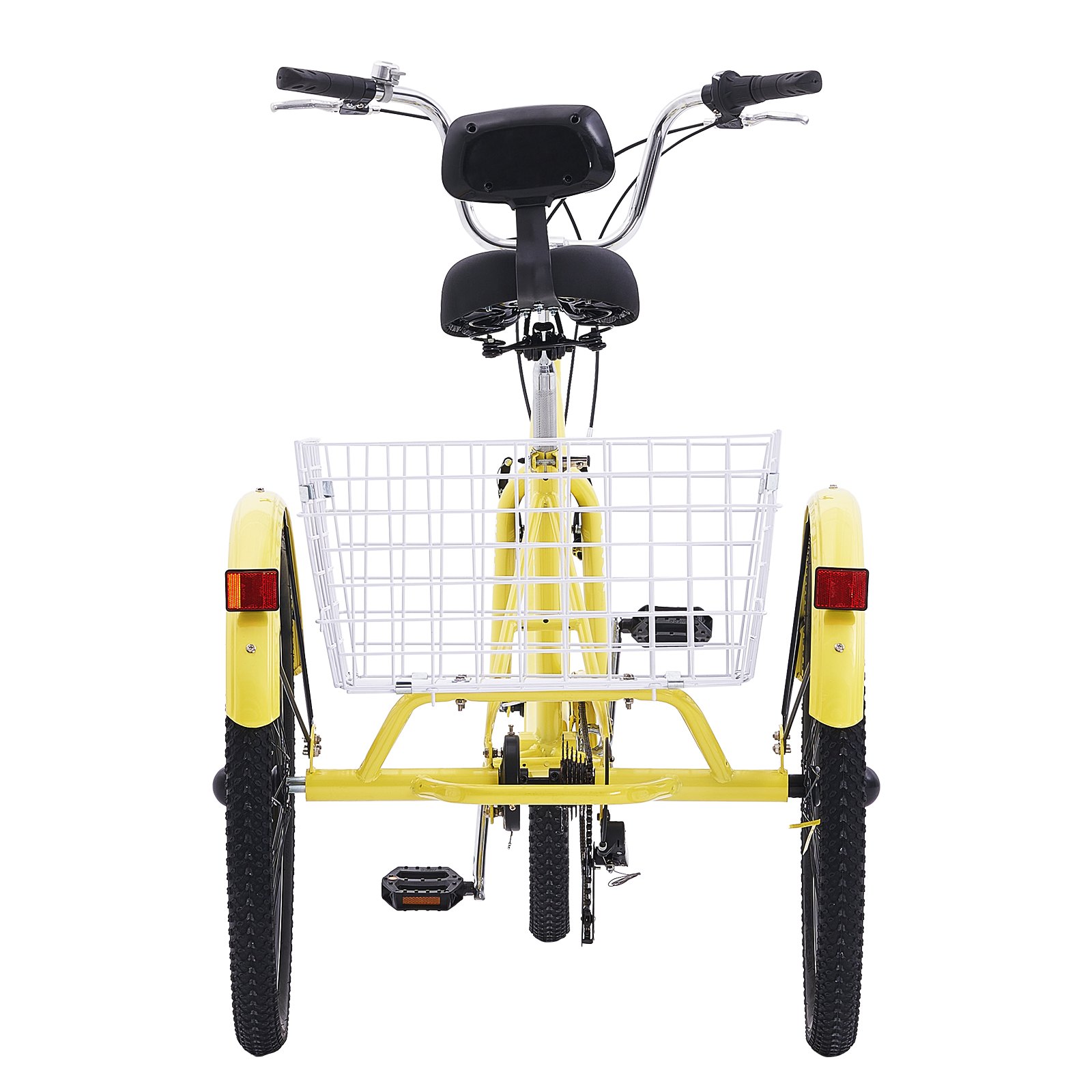 VEVOR Triciclos para adultos, triciclos para adultos de 7 velocidades, bicicletas de tres ruedas de 26 pulgadas, bicicleta de crucero de acero al carbono con canasta y asiento ajustable, triciclos de compras para picnic para personas mayores, mujeres, hombres (amarillo)