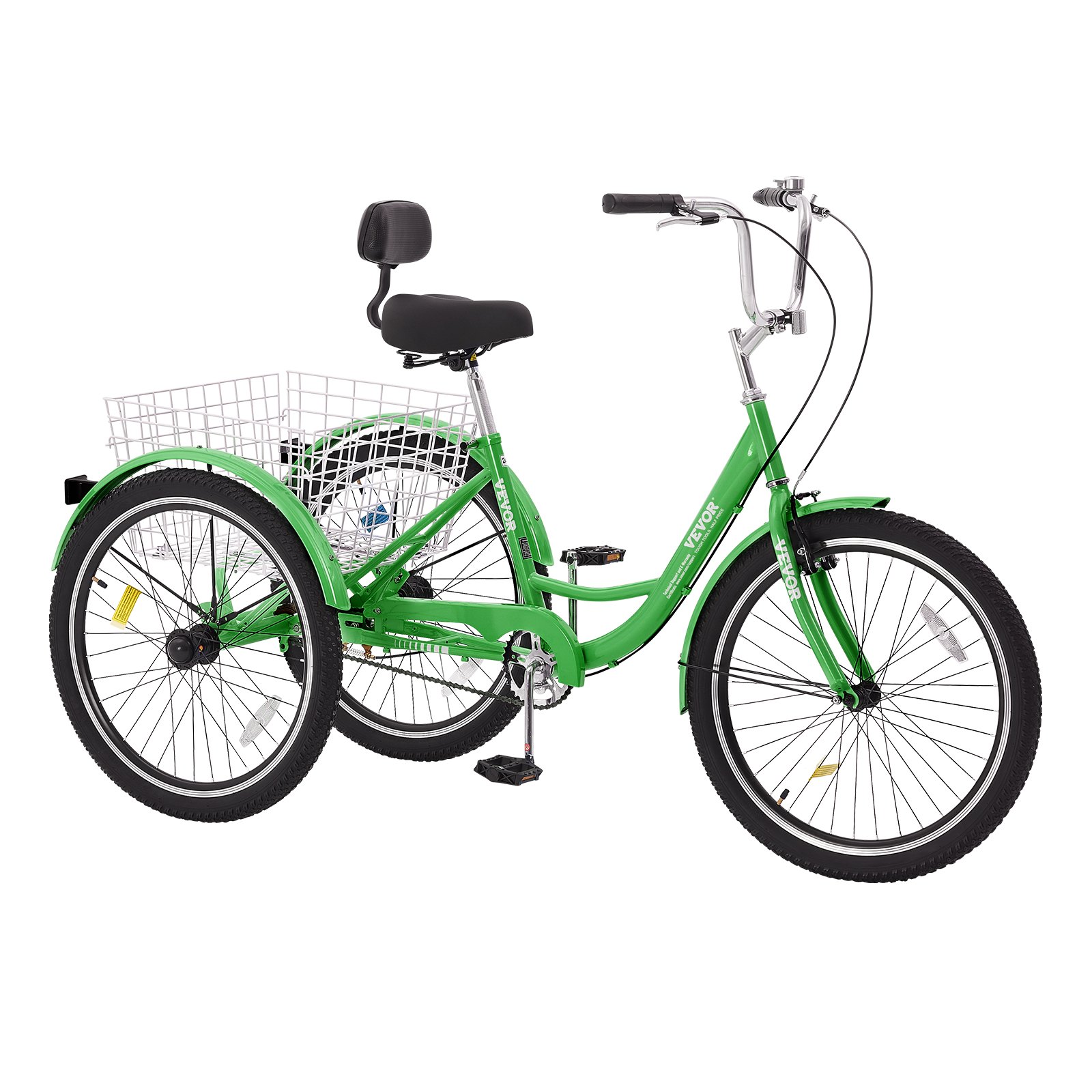 VEVOR Triciclos para adultos, bicicletas de tres ruedas de 24 pulgadas, triciclos de 3 ruedas, bicicleta de crucero de acero al carbono con canasta y asiento ajustable, triciclos de compras para picnic para personas mayores, mujeres, hombres (verde)