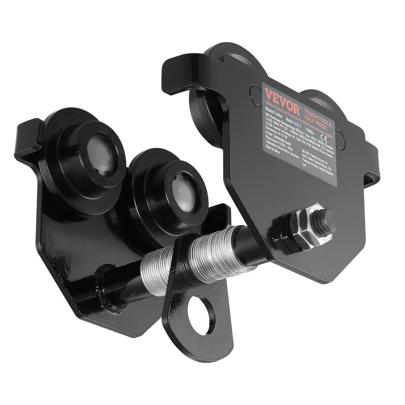 Carro manual VEVOR, construcción de acero negro, diseño de doble rueda, componentes de hardware robustos.