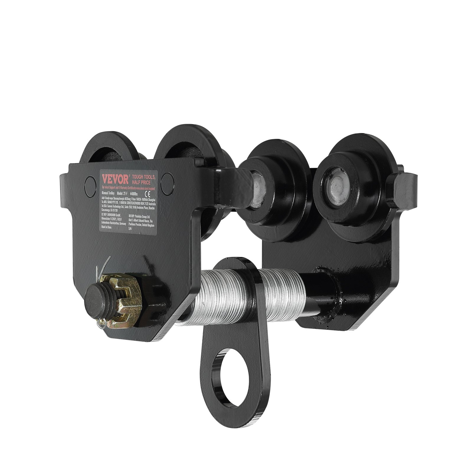 VEVOR Carro manual, capacidad de carga de 4400 lbs/2 toneladas, carro de viga de empuje con ruedas dobles, ajustable para ancho de brida de viga en I de 2.5" a 7", polipasto de garaje de acero de alea