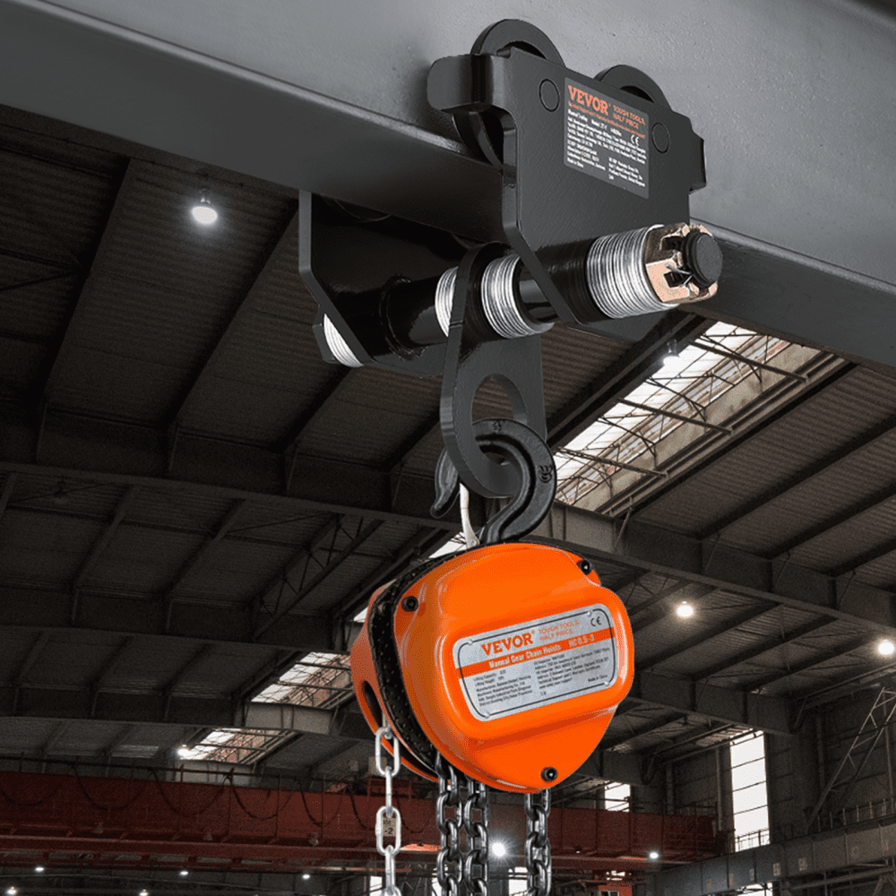 VEVOR Carro manual, capacidad de carga de 6600 lbs/3 toneladas, carro de viga de empuje con ruedas dobles, ajustable para ancho de brida de viga en I de 2.5" a 7", polipasto de garaje de acero de alea