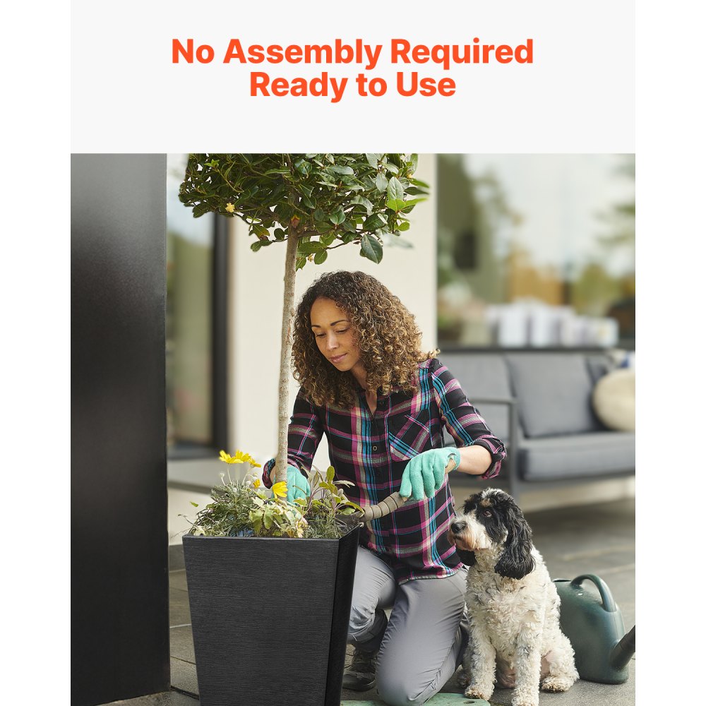 VEVOR - Juego de 2 maceteros altos para exterior de 56 cm, grandes, para plantas de interior y exterior, de forma cónica, cuadrados, negros, para porche, con diseño moderno y drenaje integrado.