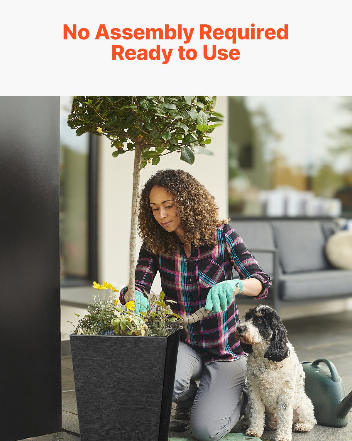 VEVOR - Juego de 2 maceteros altos para exterior de 56 cm, grandes, para plantas de interior y exterior, de forma cónica, cuadrados, negros, para porche, con diseño moderno y drenaje integrado.