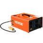 Compresor de aire PCP VEVOR naranja con mango negro y manguera adjunta.