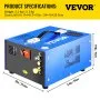 Compresor de aire PCP VEVOR, azul, 24x16x25,5cm, 11,5lb, con asa y controles.