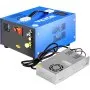 Compresor de aire PCP VEVOR, azul con interruptores negros y rojos, cables de alimentación conectados.