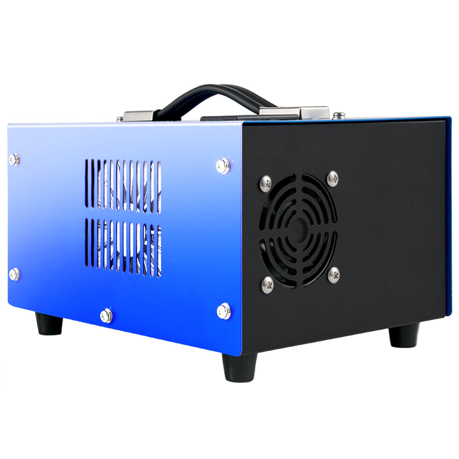 Compresor de aire PCP VEVOR azul con panel lateral negro y rejillas de ventilación.