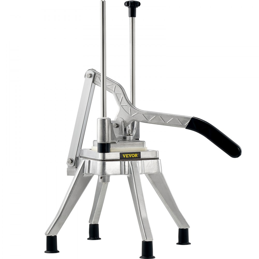 Picadora de verduras VEVOR con estructura de metal resistente y mango ergonómico de color negro sobre fondo blanco.
