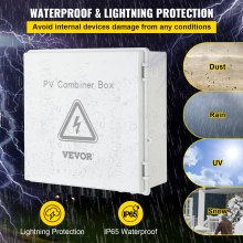 VEVOR PV Combiner Box, 6 String, Solar Combiner Box con fusible de corriente nominal de 15 A, disyuntor de 125 A, pararrayos y conector solar, para sistema de panel solar de red de encendido/apagado, resistente al agua IP65