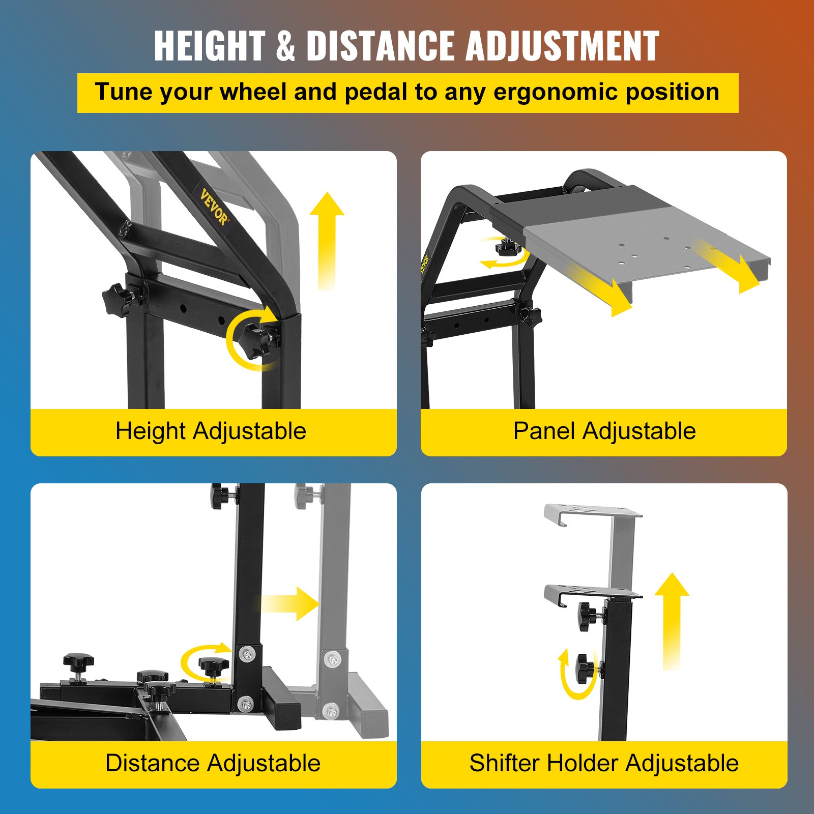 VEVOR Soporte para volante de carreras con altura ajustable para cabina de simulador de carreras compatible con volante de carreras Logitech G25, G27, G29, G920 y pedales no incluidos.