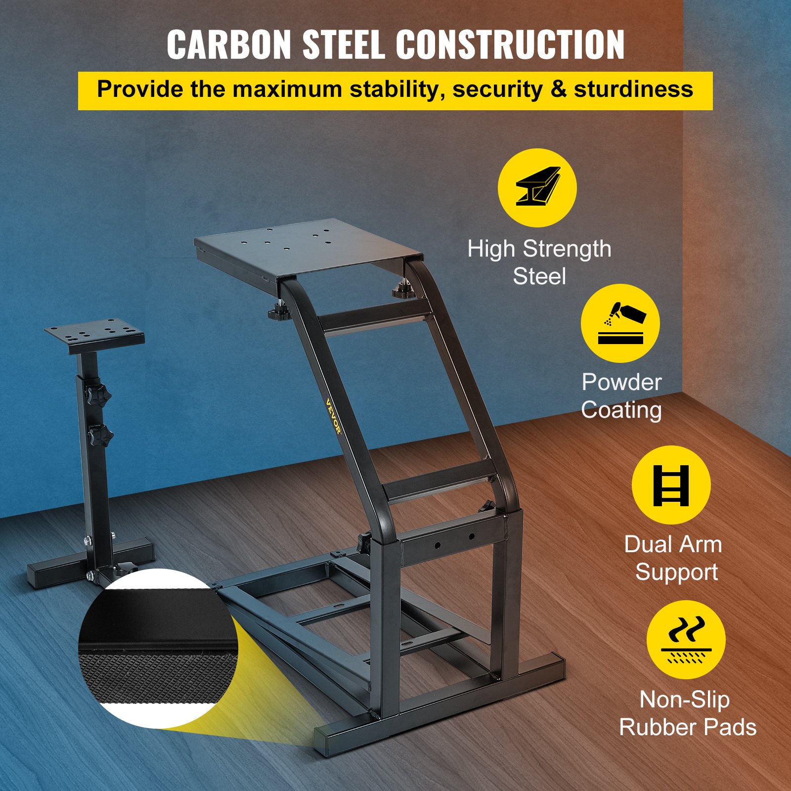 VEVOR Soporte para volante de carreras con altura ajustable para cabina de simulador de carreras compatible con volante de carreras Logitech G25, G27, G29, G920 y pedales no incluidos.