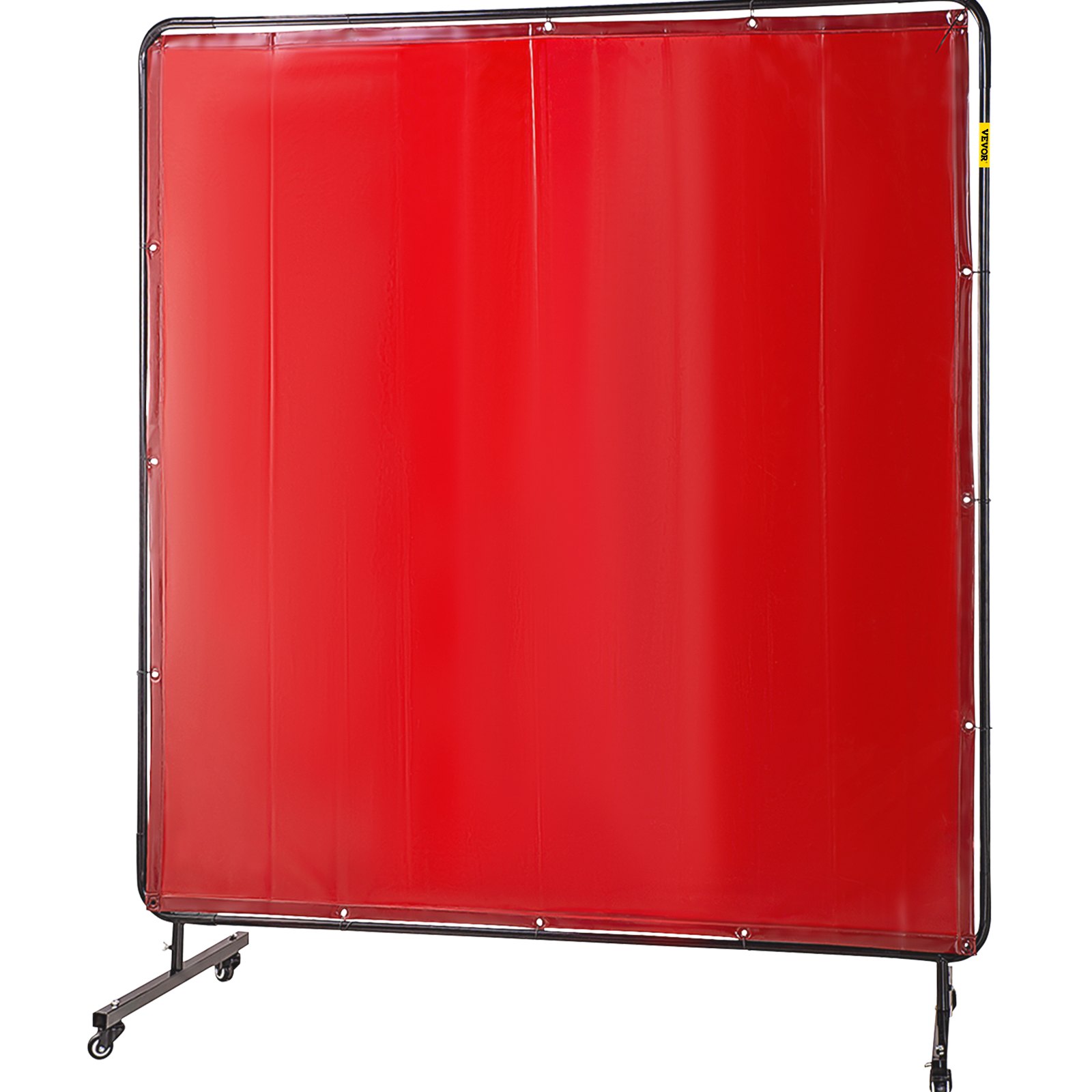 Pantalla de soldadura VEVOR con marco de 6' x 6', cortina de soldadura con 4 ruedas, pantalla de protección de soldadura de vinilo rojo resistente al fuego, portátil a prueba de luz profesional
