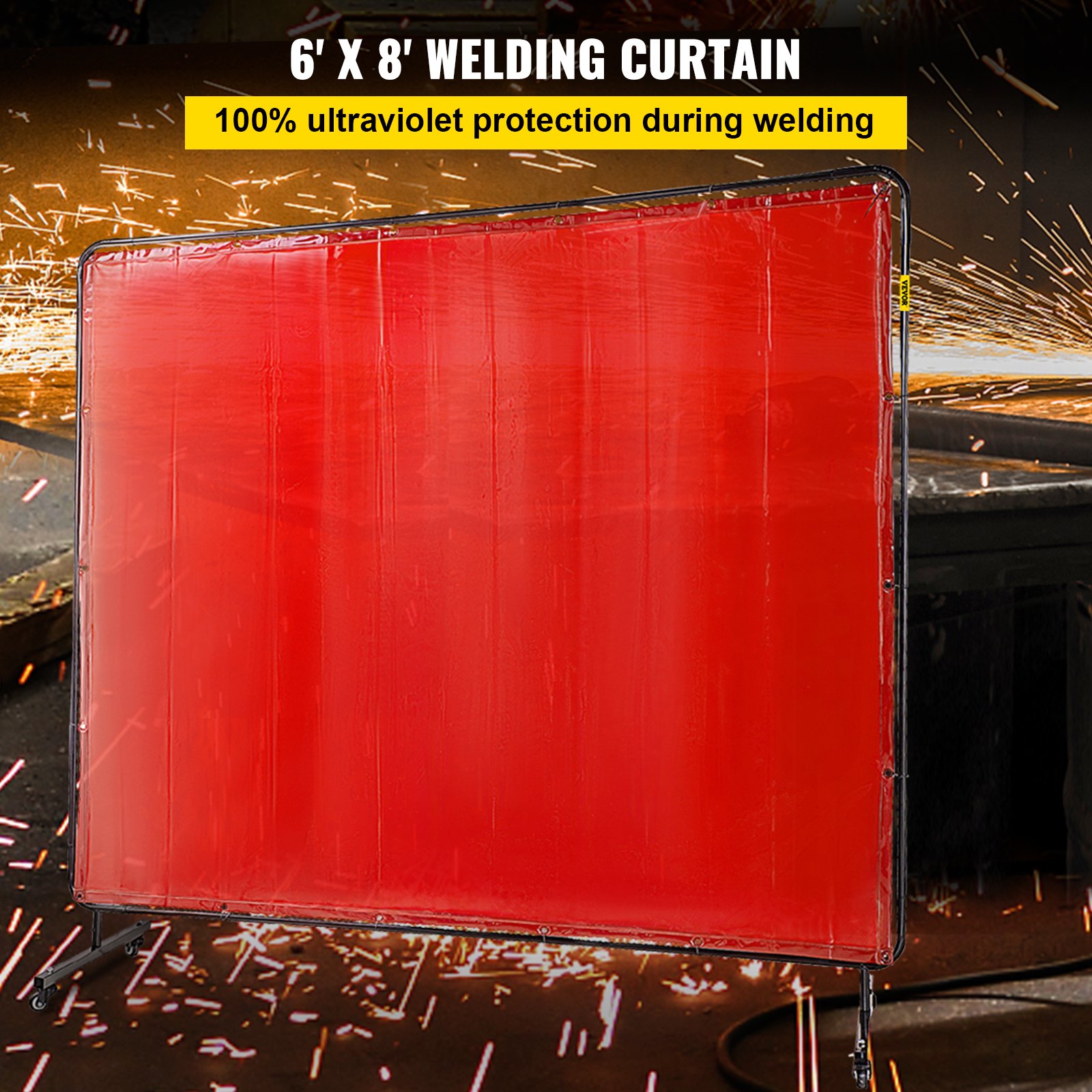 Cortinas de Soldadura Pantallas de Soldadura Vinilo Ignífugo de 6 'x 8' (183cm x 244cm) con Marco Rojo