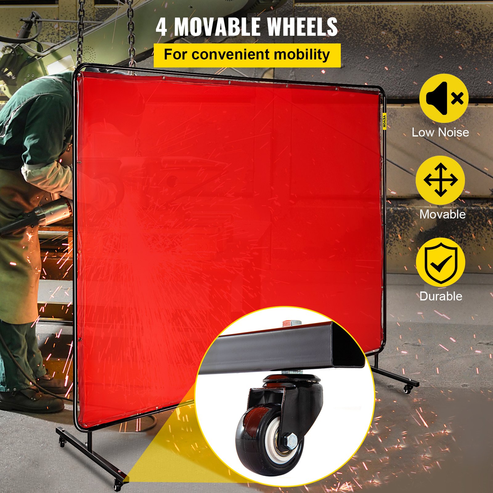 Cortinas de Soldadura Pantallas de Soldadura Vinilo Ignífugo de 6 'x 8' (183cm x 244cm) con Marco Rojo