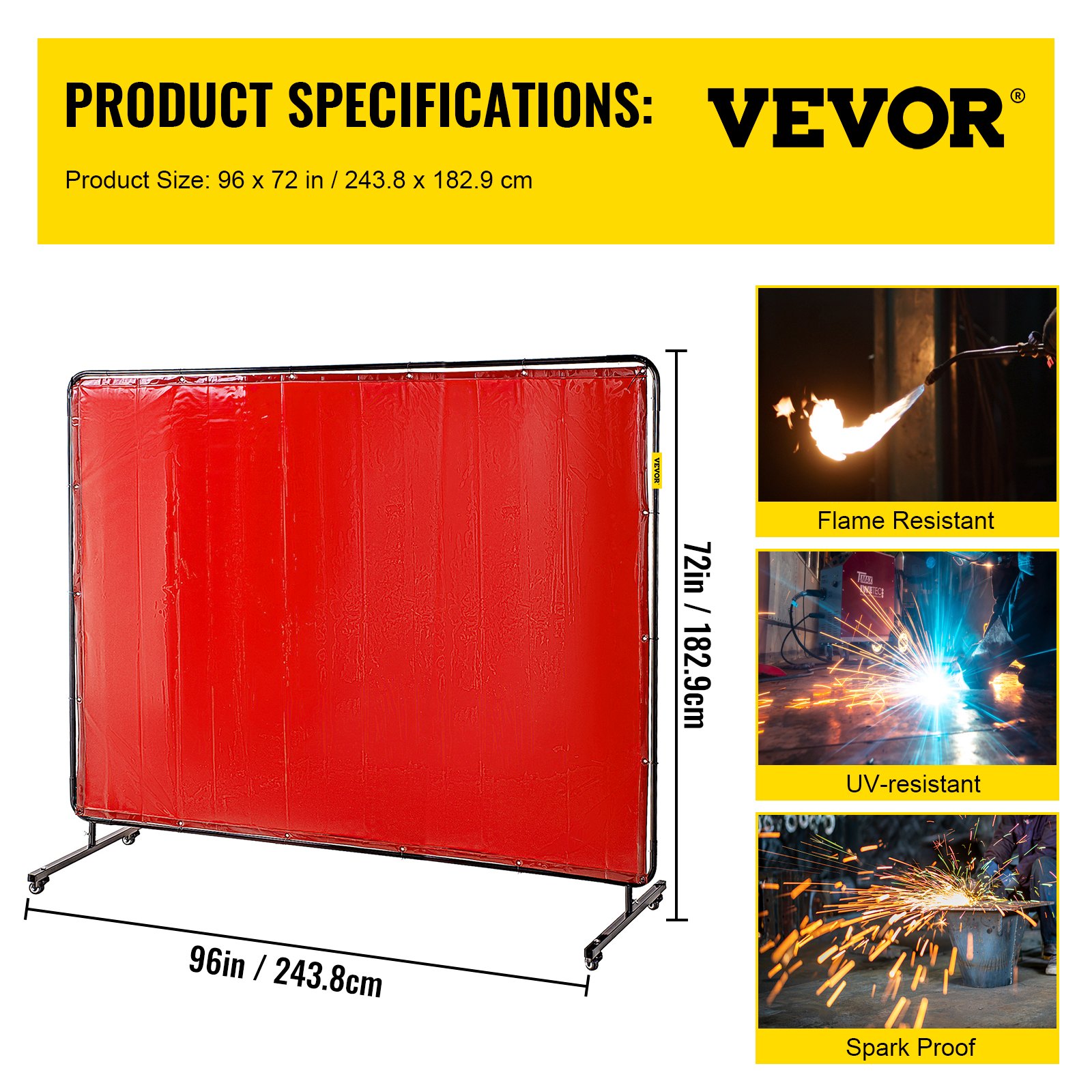 Cortinas de Soldadura Pantallas de Soldadura Vinilo Ignífugo de 6 'x 8' (183cm x 244cm) con Marco Rojo