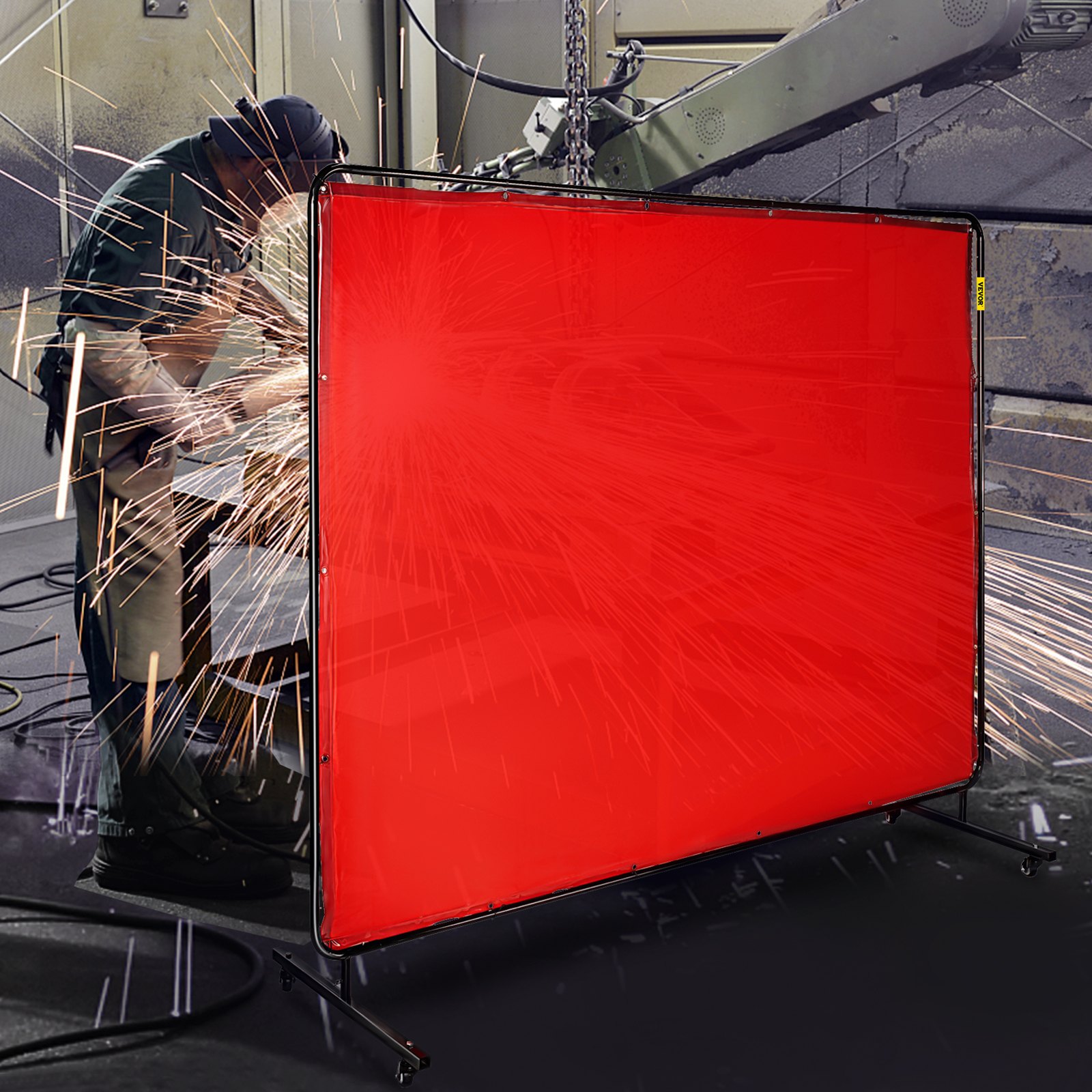 Cortinas de Soldadura Pantallas de Soldadura Vinilo Ignífugo de 6 'x 8' (183cm x 244cm) con Marco Rojo